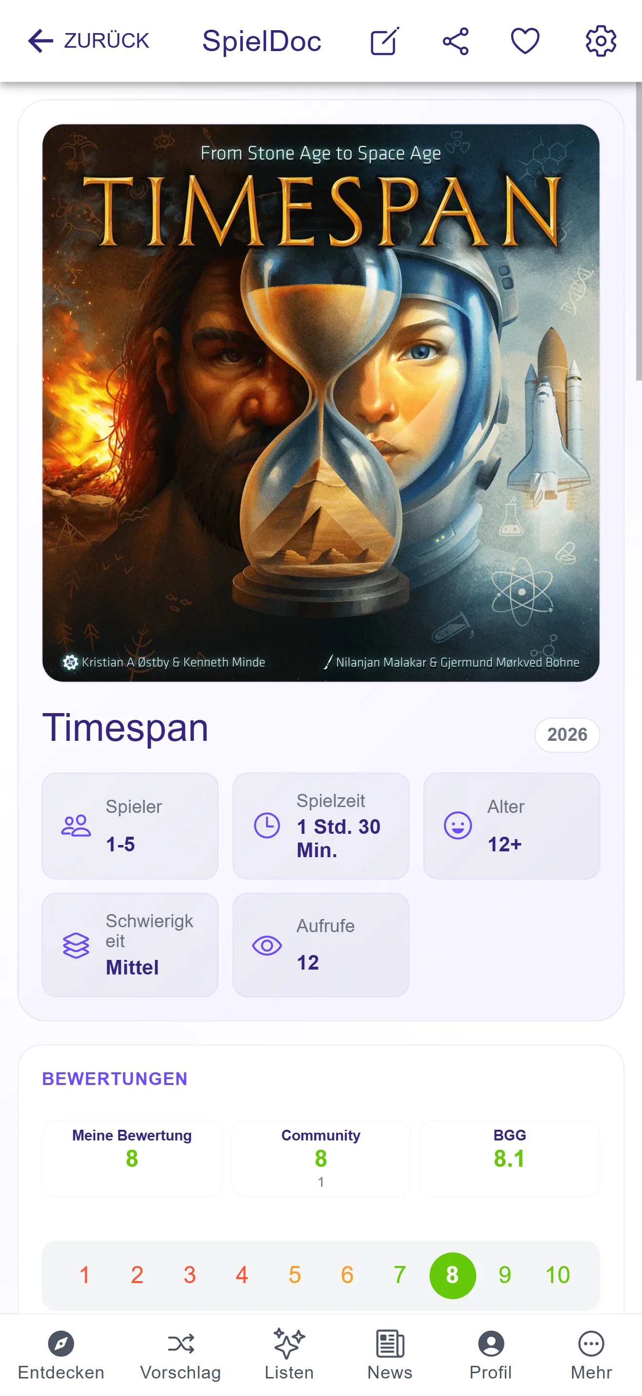 SpielDock-Spieldetail mit Spieldaten und Bewertungen